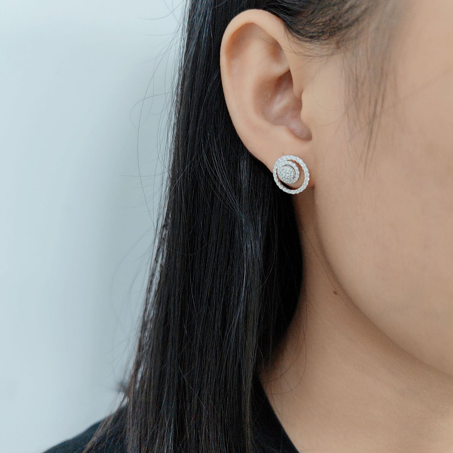 Hong Kong Style Earrings k Gold Inlaid Cultivated Diamond Earrings Layered Wear Light Luxury Circle9/10/14/18k Gold Earrings Multiple Ways to Wear
