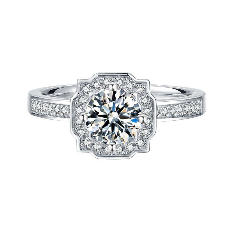 Fashion Moissanite Ring s925Silver plating18k Gold Inlay1Carat GRA Certificate Moissanite Ring Export Trade