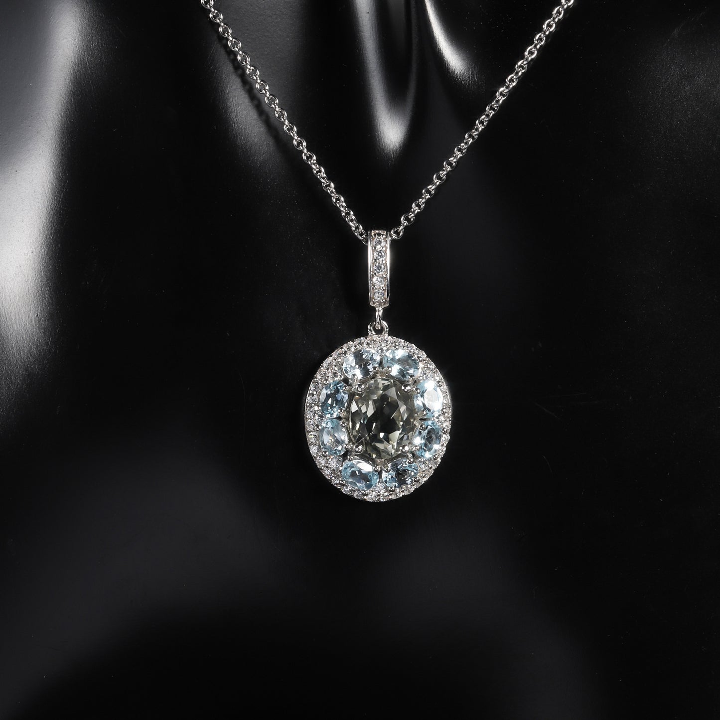 Luxurious High-End Natural Gemstone Necklace Pendant s925Sterling Silver Inlaid Natural Topaz Green Amethyst Pendant