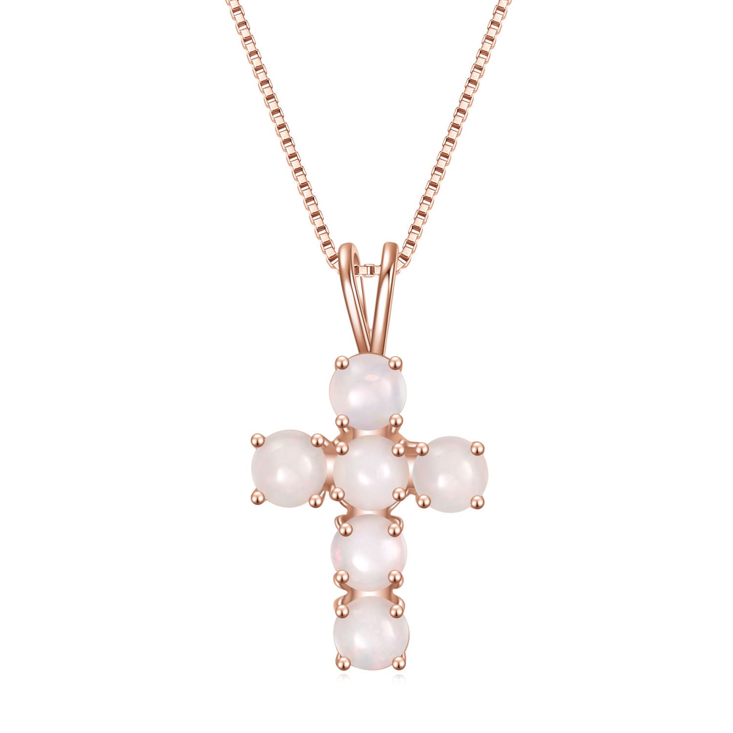 Natural Gemstone African Opal Necklace Pendant Cross s925Silver plating18k Rose Gold Inlaid Gemstone Pendant