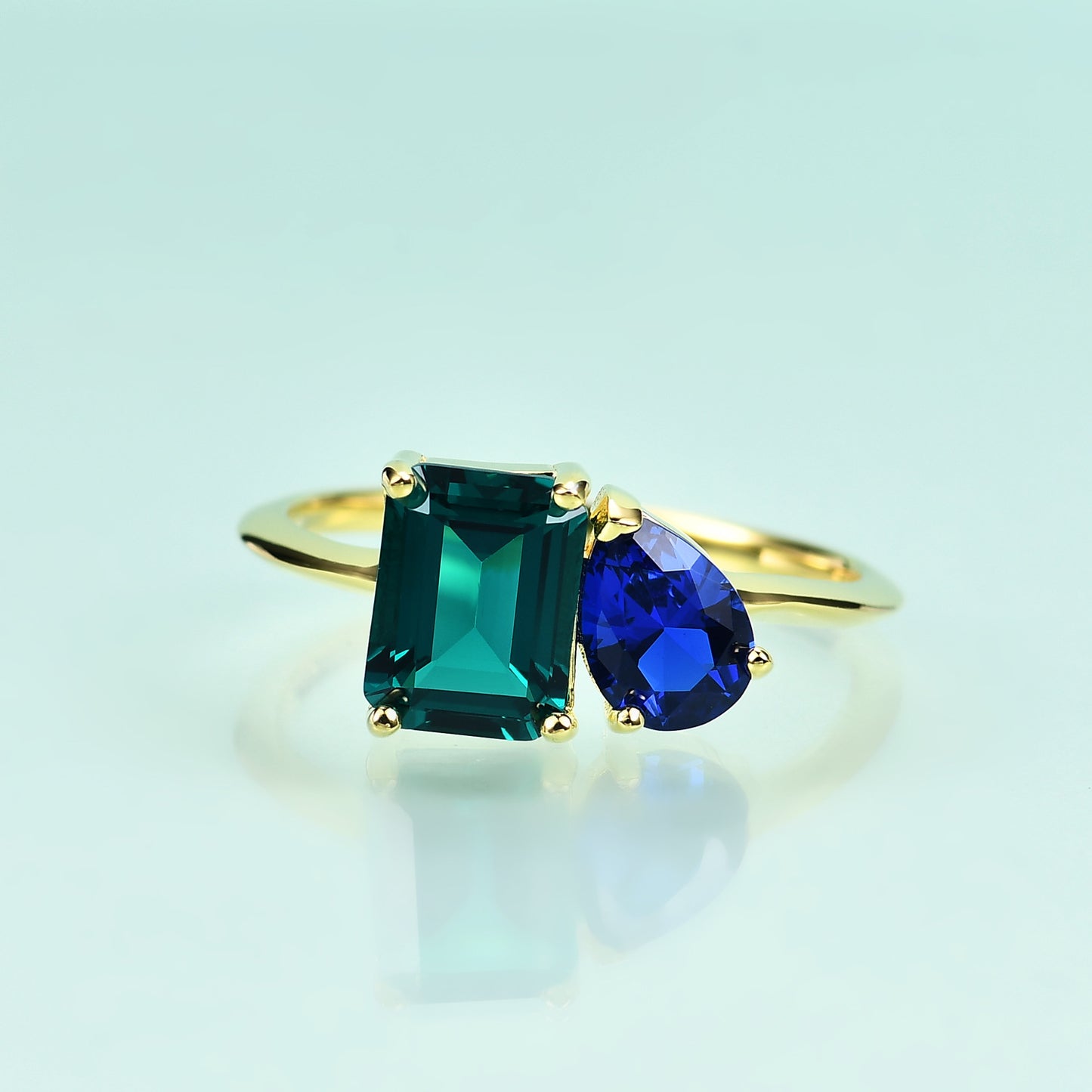 S925Sterling Silver Inlaid Emerald Nano Gemstone Ring Fashionable Light Luxury High-end Sense Elegant Plated14K Gold ring