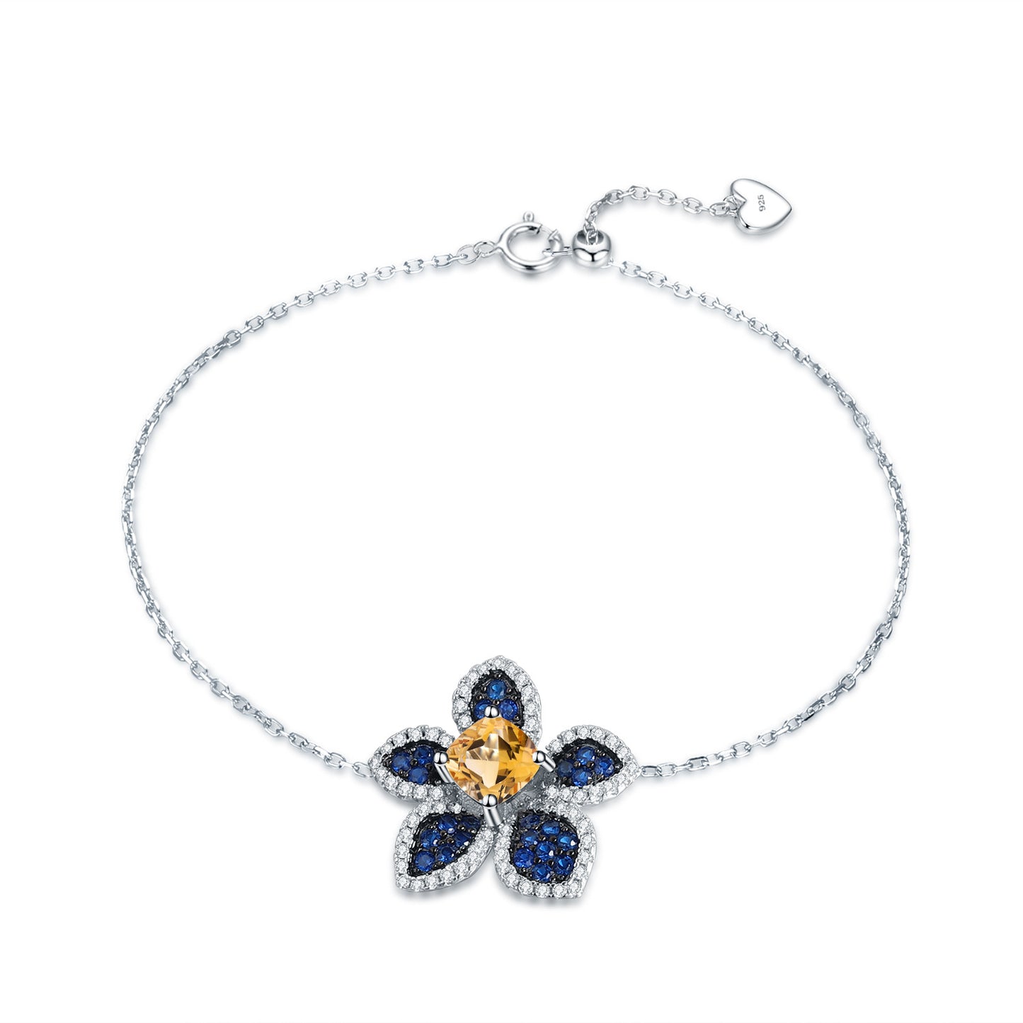 Unique Design Natural Colorful Yellow Quartz Bracelet Floral Design with a Sense of Sophistication925Silver Color Gemstone Bracelet