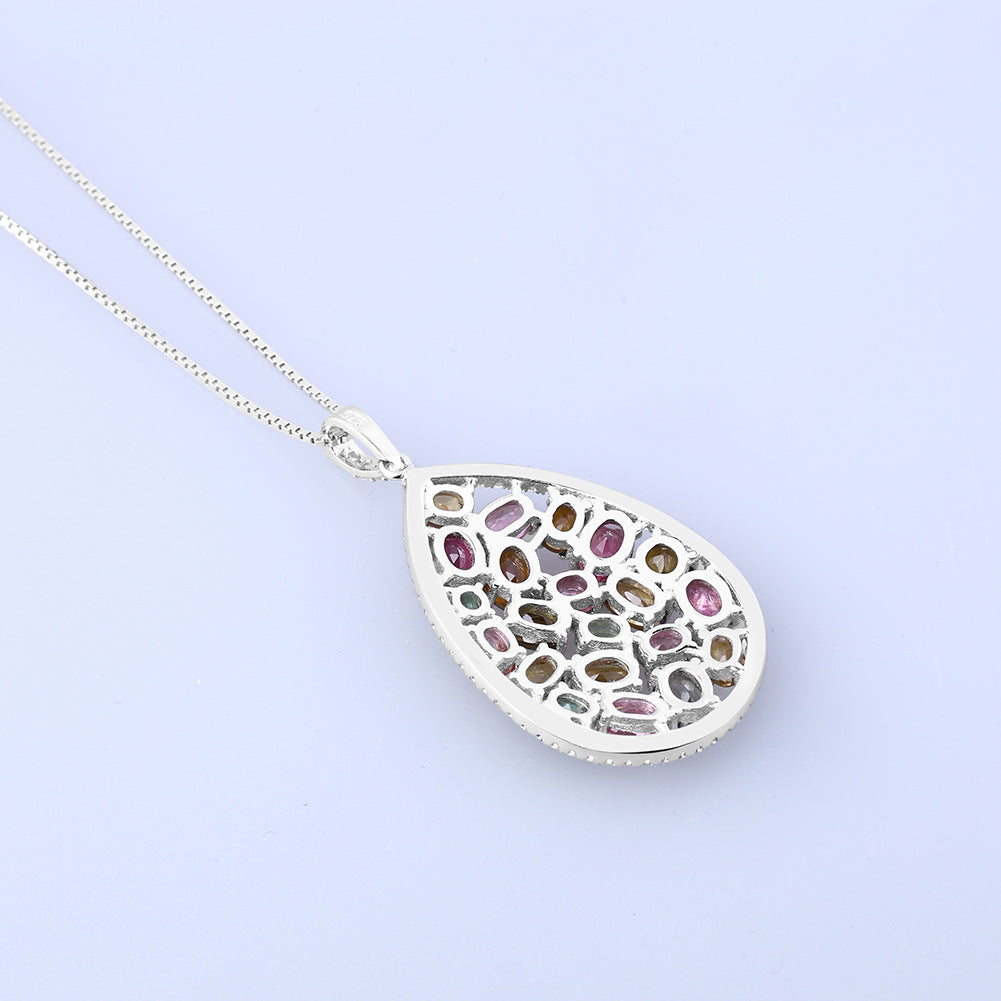 New Natural Tourmaline Pendant Necklace Niche ins Design s925Silver fashion Natural Gemstone Necklace