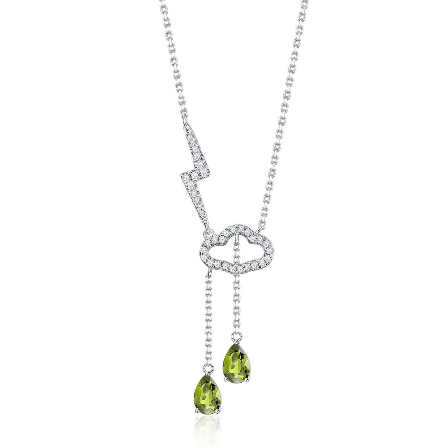 Cloud and Lightning Design Earrings and Necklace Two-Piece Set s925Silver Inlaid Gemstone Garnet Jewelry Set