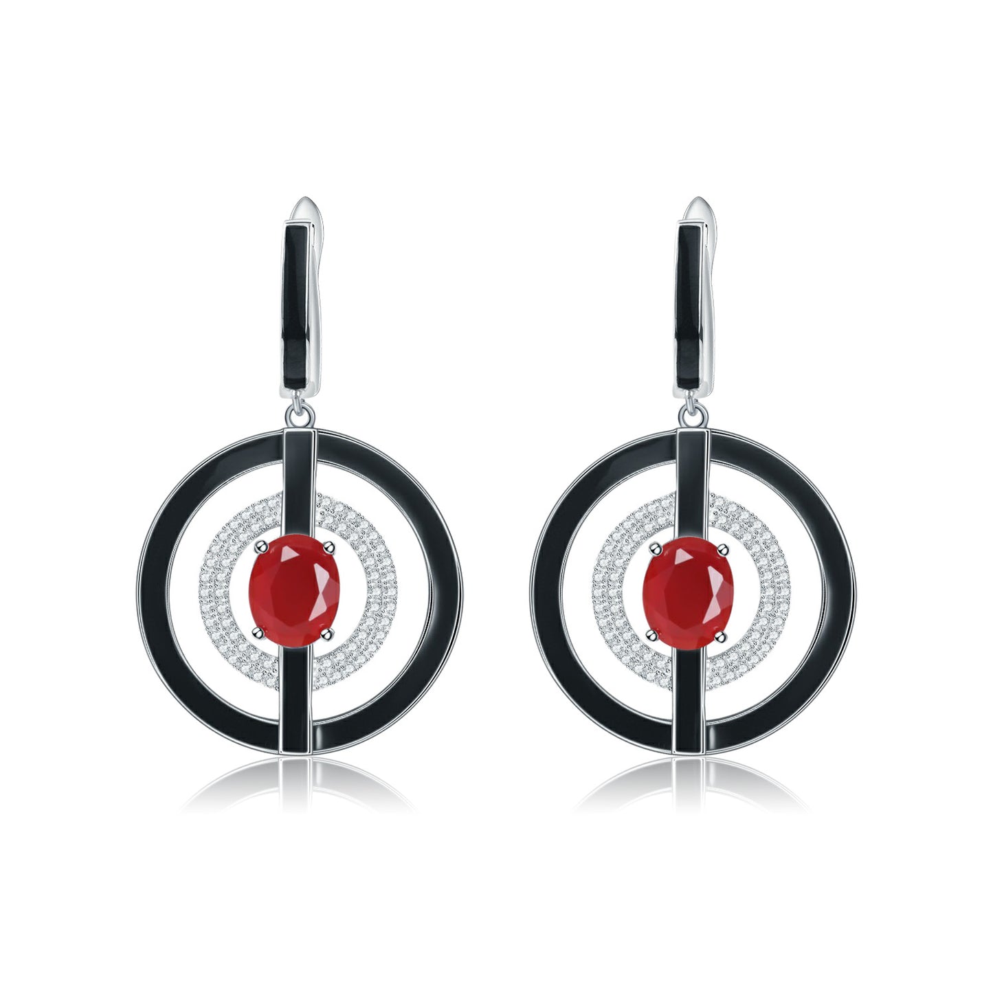 Designer Natural Topaz Enamel Earrings Unique Circular Design925Silver Color Gemstone Earrings