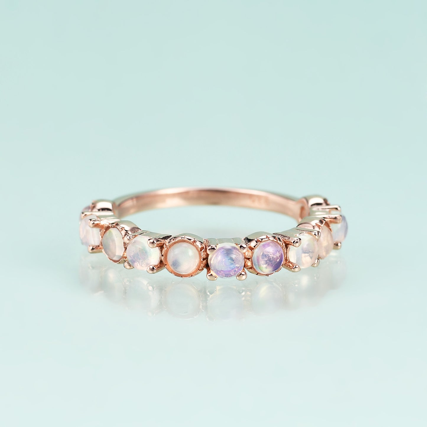 S925Sterling Silver Inlaid Natural Opal Ring Set Light Luxury Fashionable Personality Elegant Simple Rose Gold Gemstone Ring
