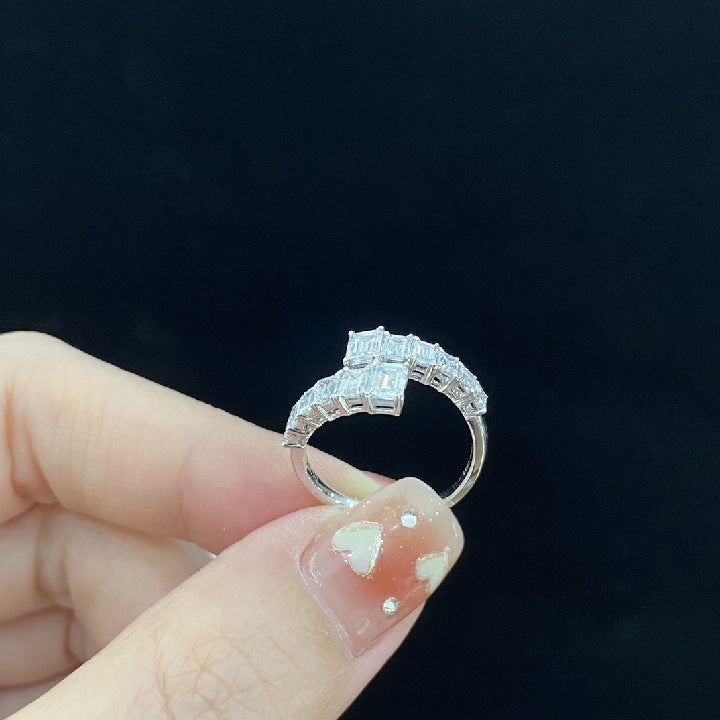 Personality18k Gold Inlaid Cultivated Diamond Ring Adjustable k Gold Ring Asscher Genuine Diamond Adjustable Open Ring Square Diamond
