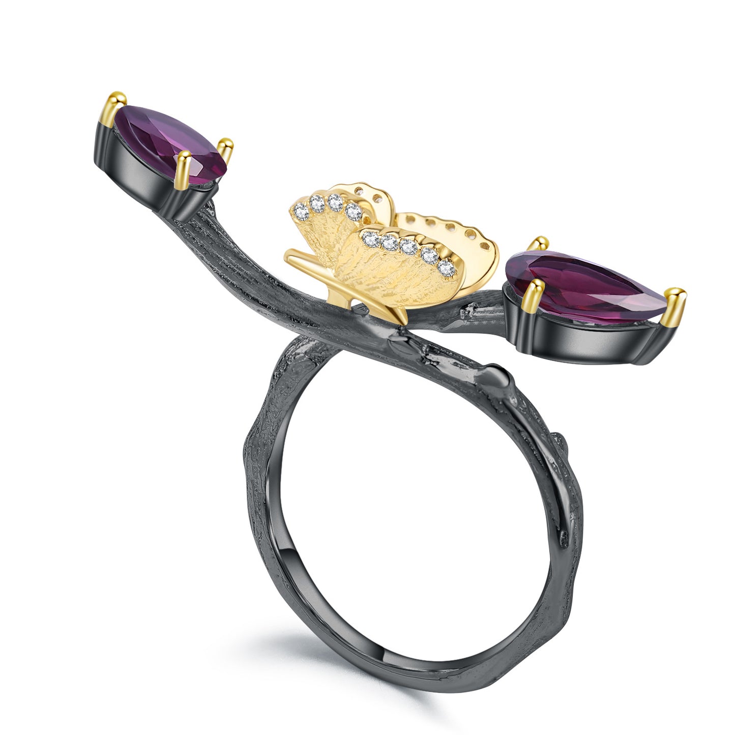 Secret Garden Designer Gemstone Ring Natural Style Butterfly Design s925Silver Natural Topaz Ring