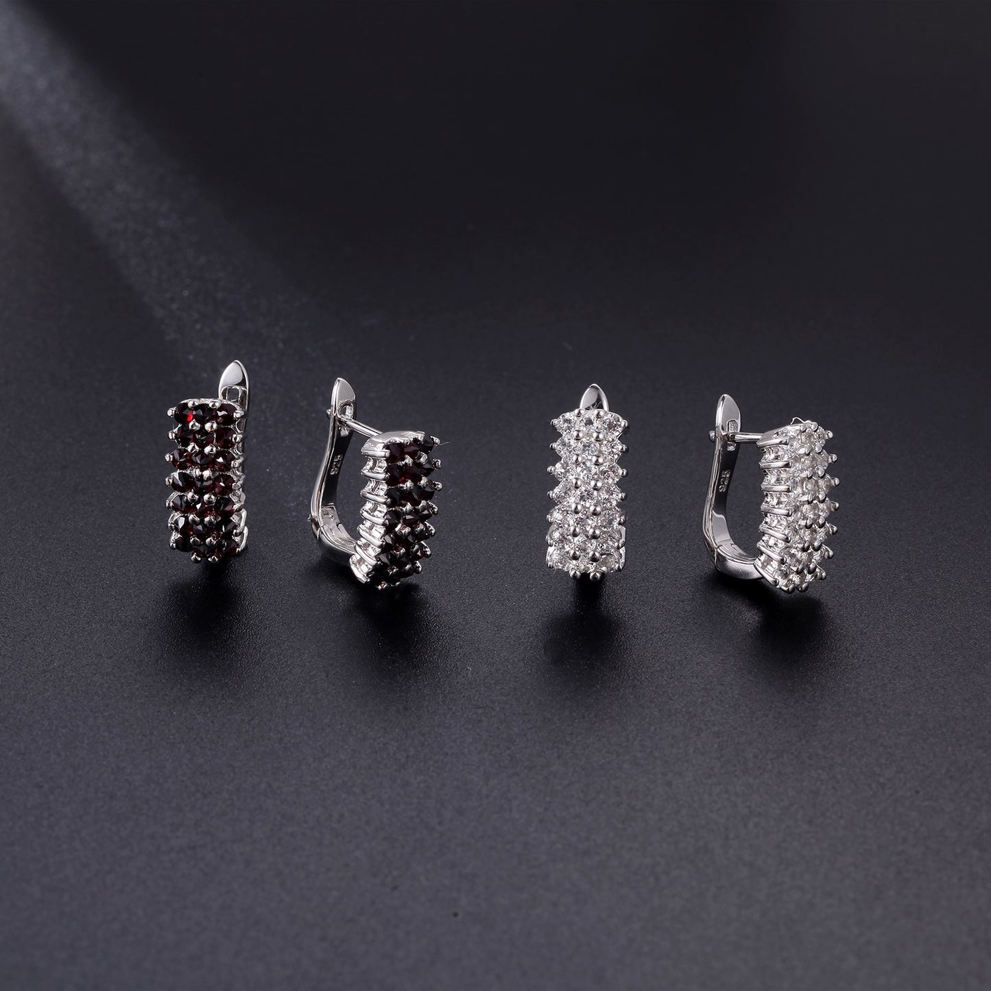Elegant natural white topaz earrings s925Sterling Silver Inlaid Black Garnet Stud Earrings with British Clasp Integrated Silver Earrings