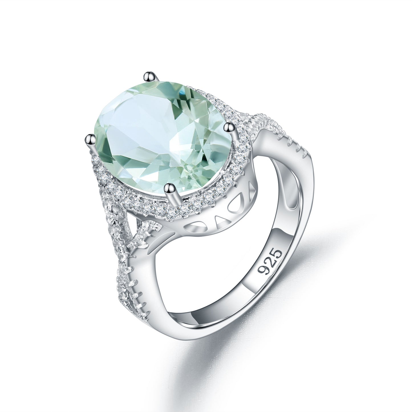 s925Sterling Silver Natural Green Amethyst Ring High-end Fashion Luxury Inlay10*14mm Natural Gemstone Ring