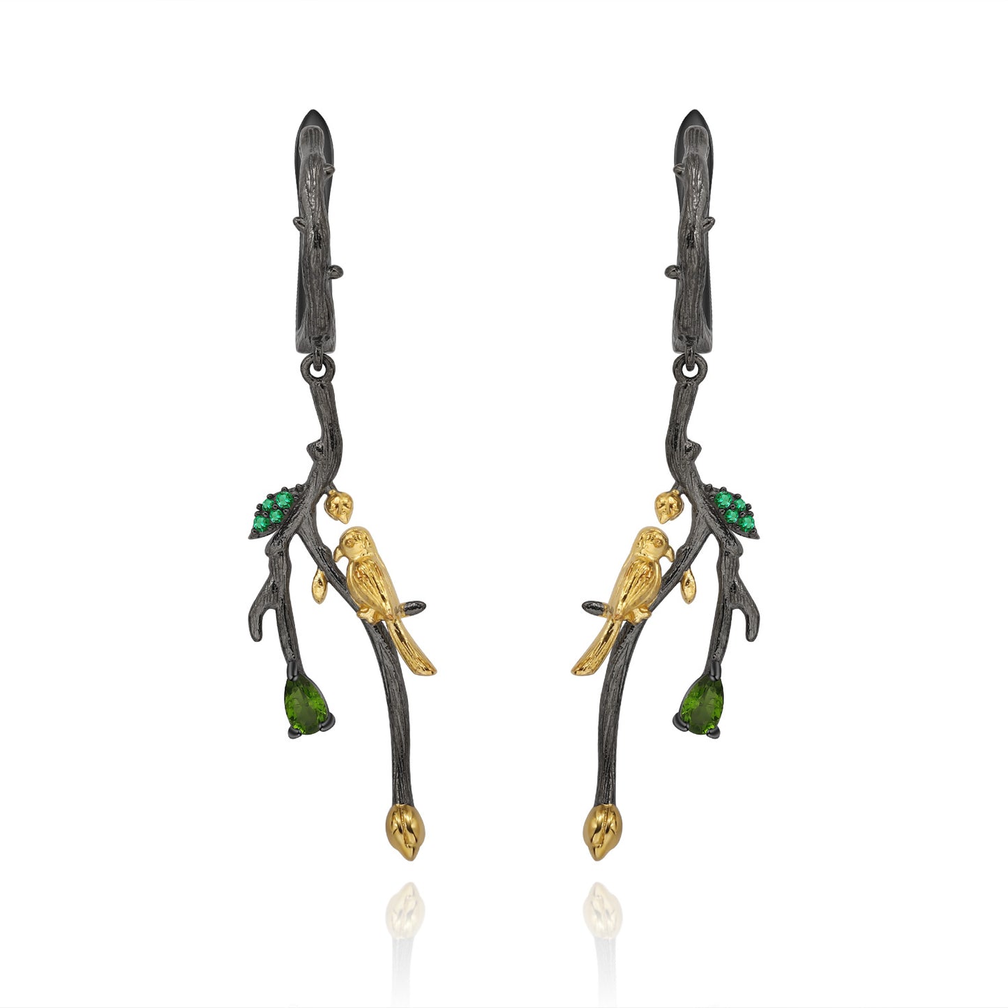 Italian Craft Designer Earrings Natural Style Little Bird Design925Silver Natural Rose Garnet Earrings
