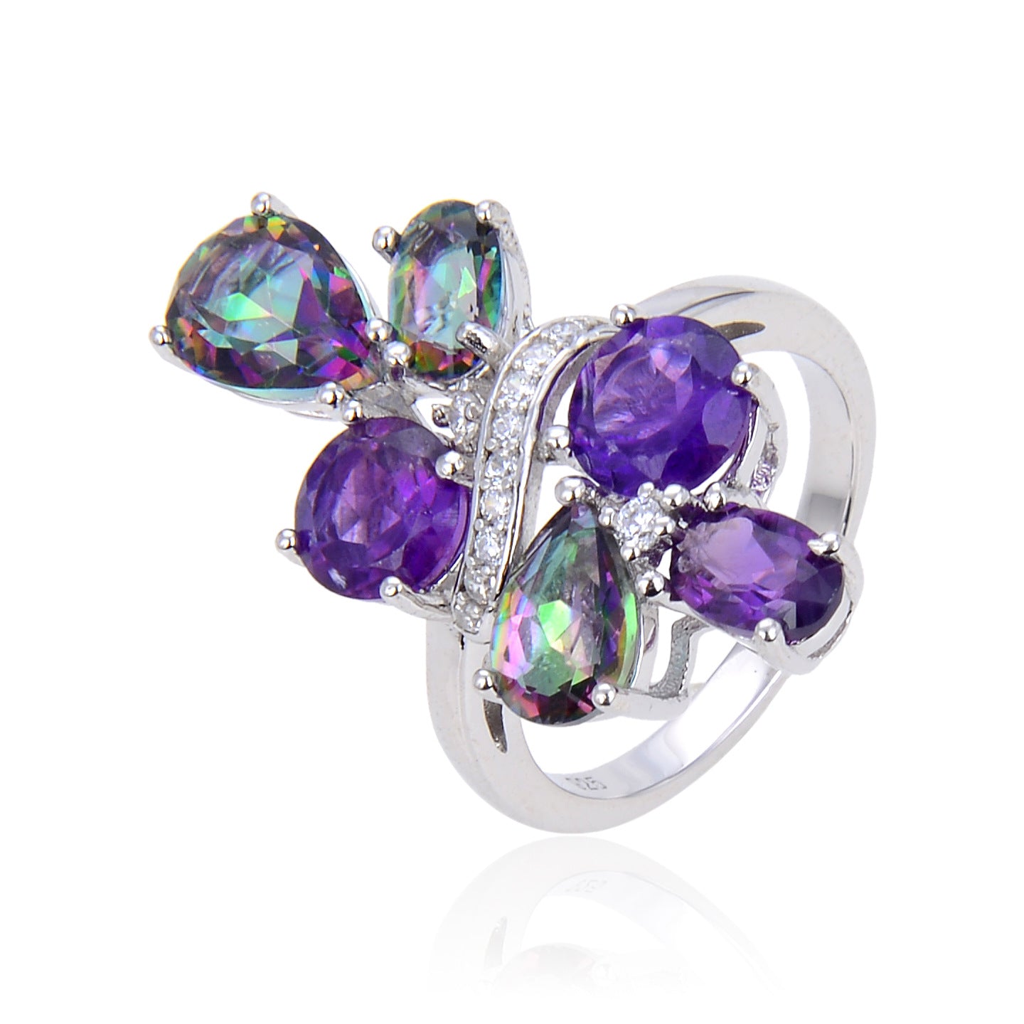 Unique Natural Topaz Ring s925Sterling Silver Crystal Inlaid Niche Ring2024New Hot