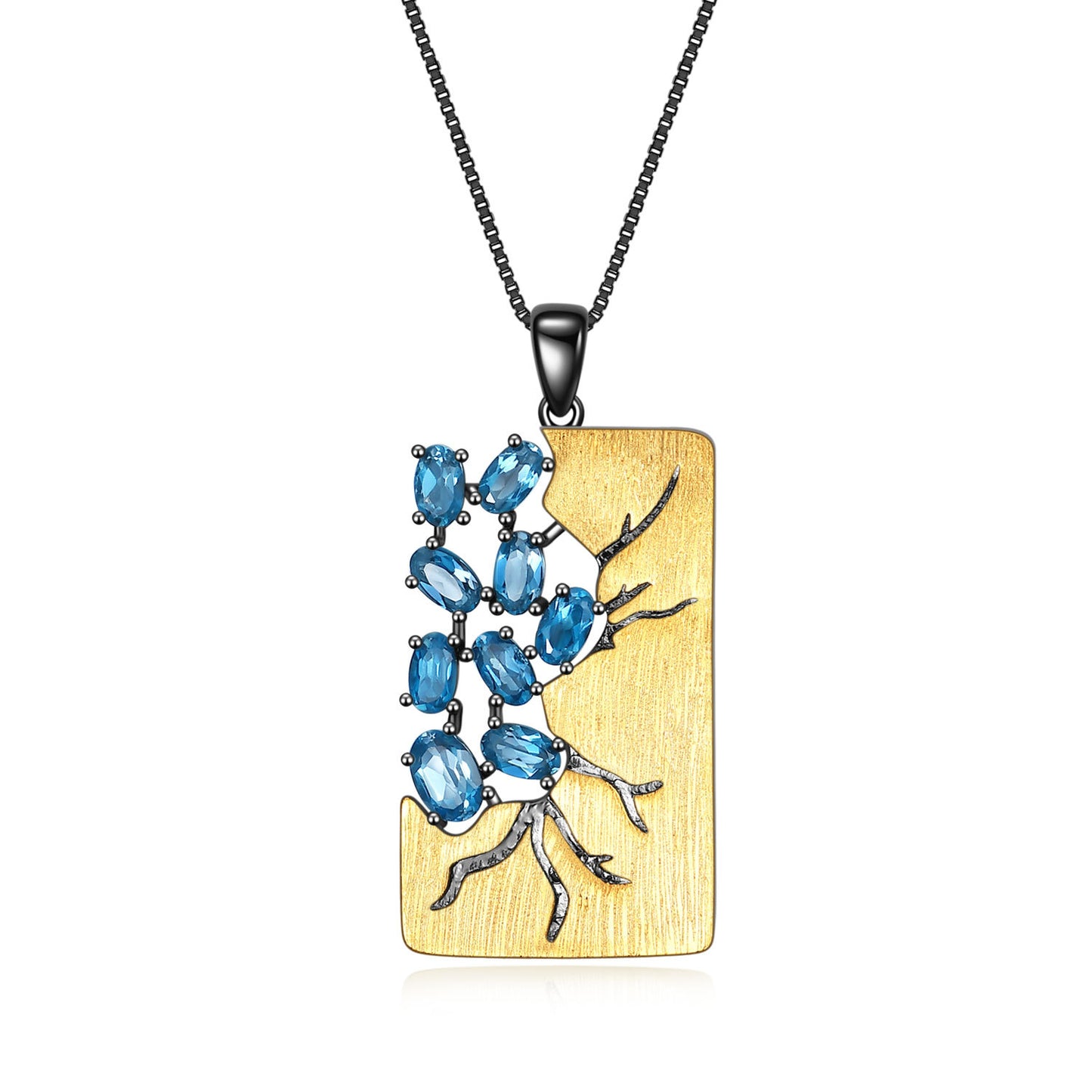 Italian Retro Designer Jewelry s925Silver Gold-Plated Natural Gemstone Amethyst Necklace Pendant