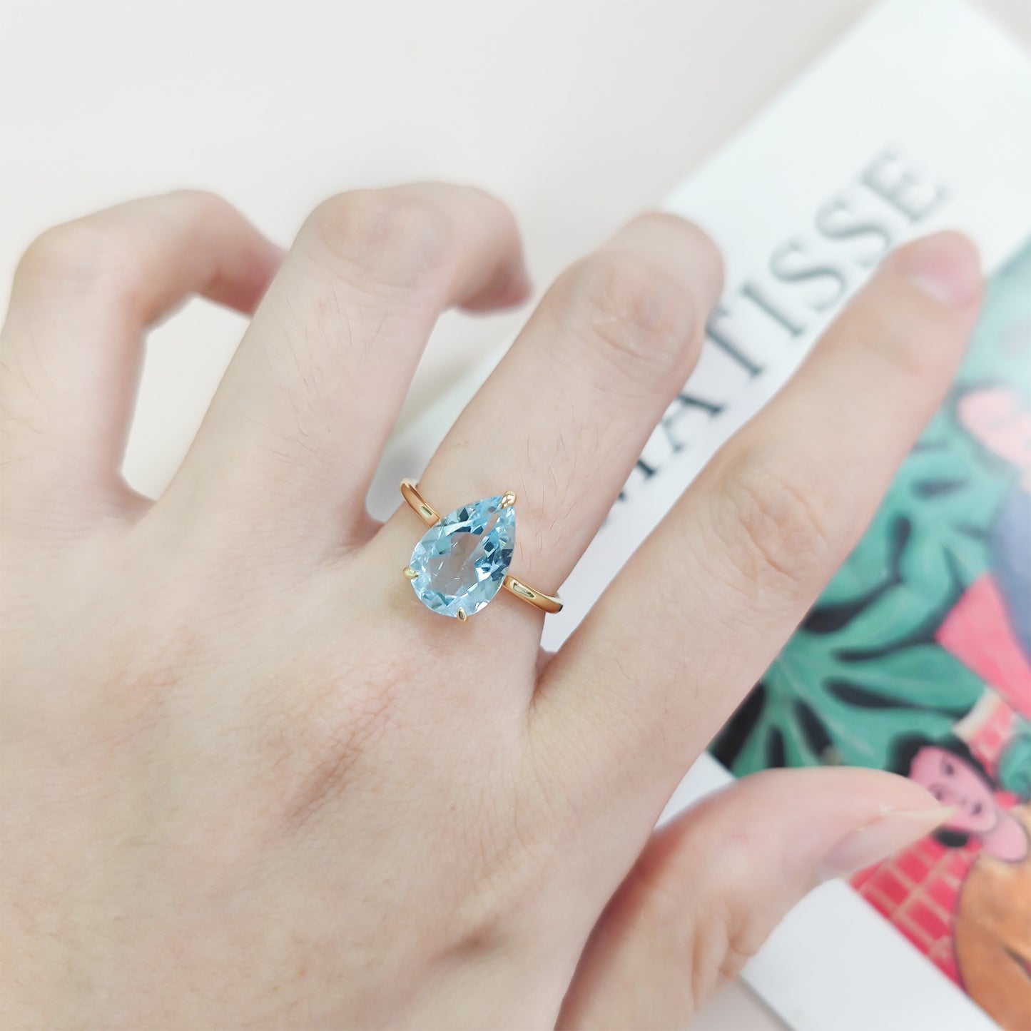 Fresh3Carat Ring s925Sterling Silver Inlaid Natural Crystal Topaz Water Drop Pear-Shaped Ring Large Main Stone for Women