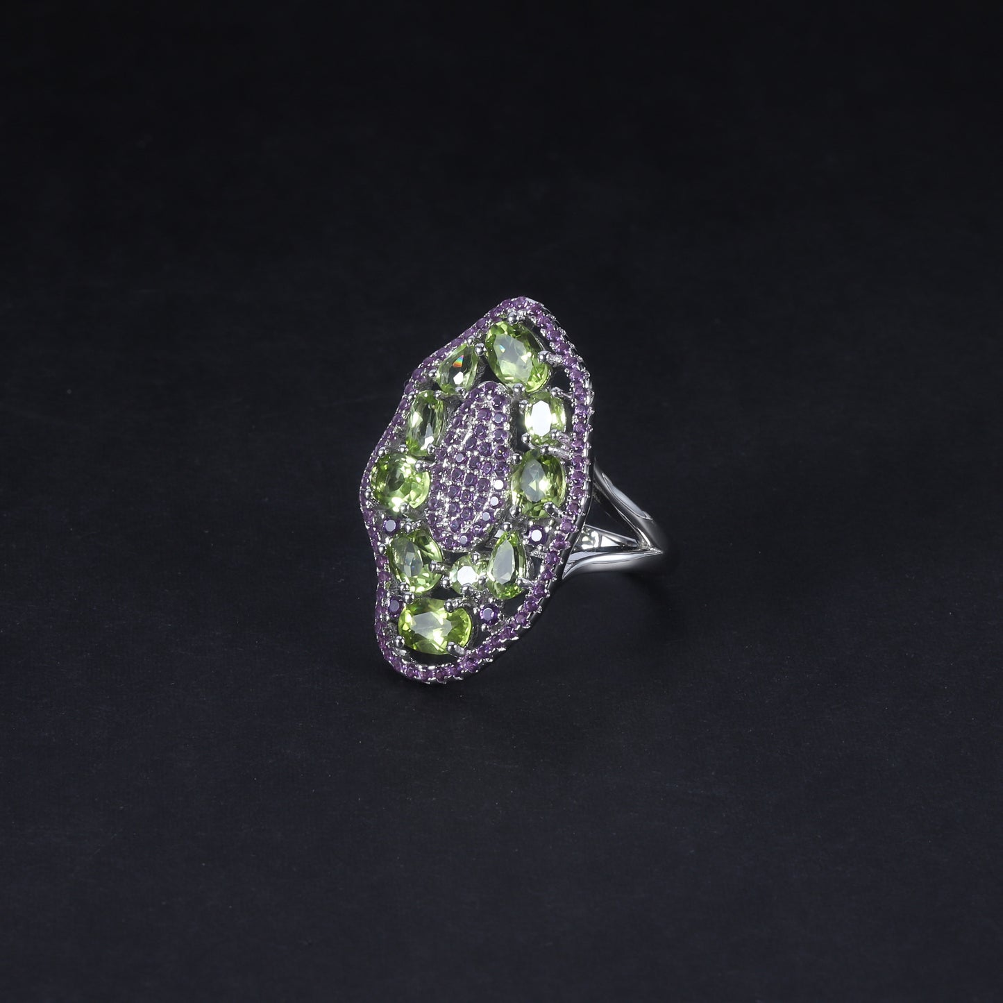 Vintage Jewelry Set s925Sterling Silver Inlaid Green Gemstone Earrings Ring Brooch Natural Peridot Ring