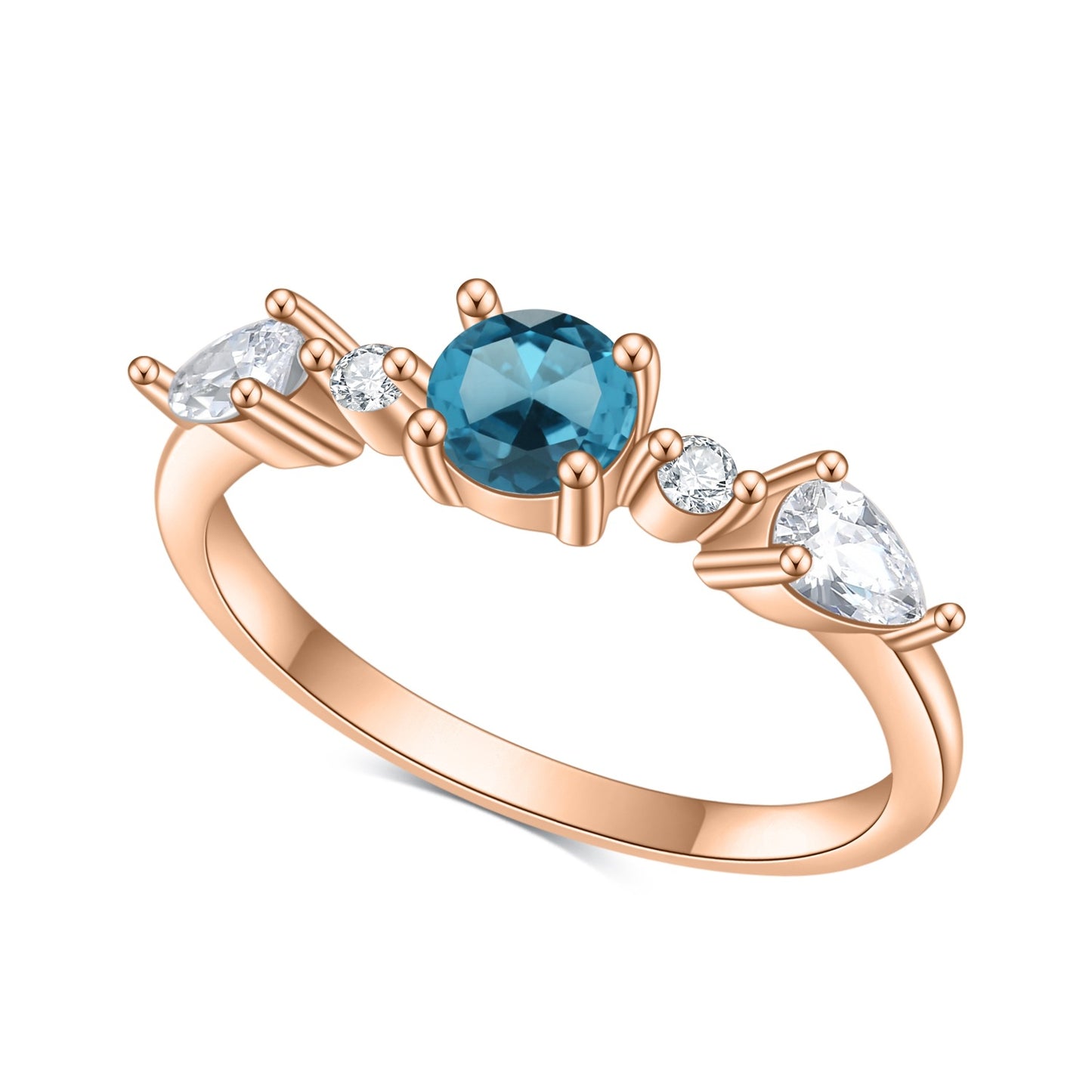 S925Sterling Silver Inlaid Natural London Blue Topaz Ring Fashionable Light Luxury Simple Elegant Gemstone Ring