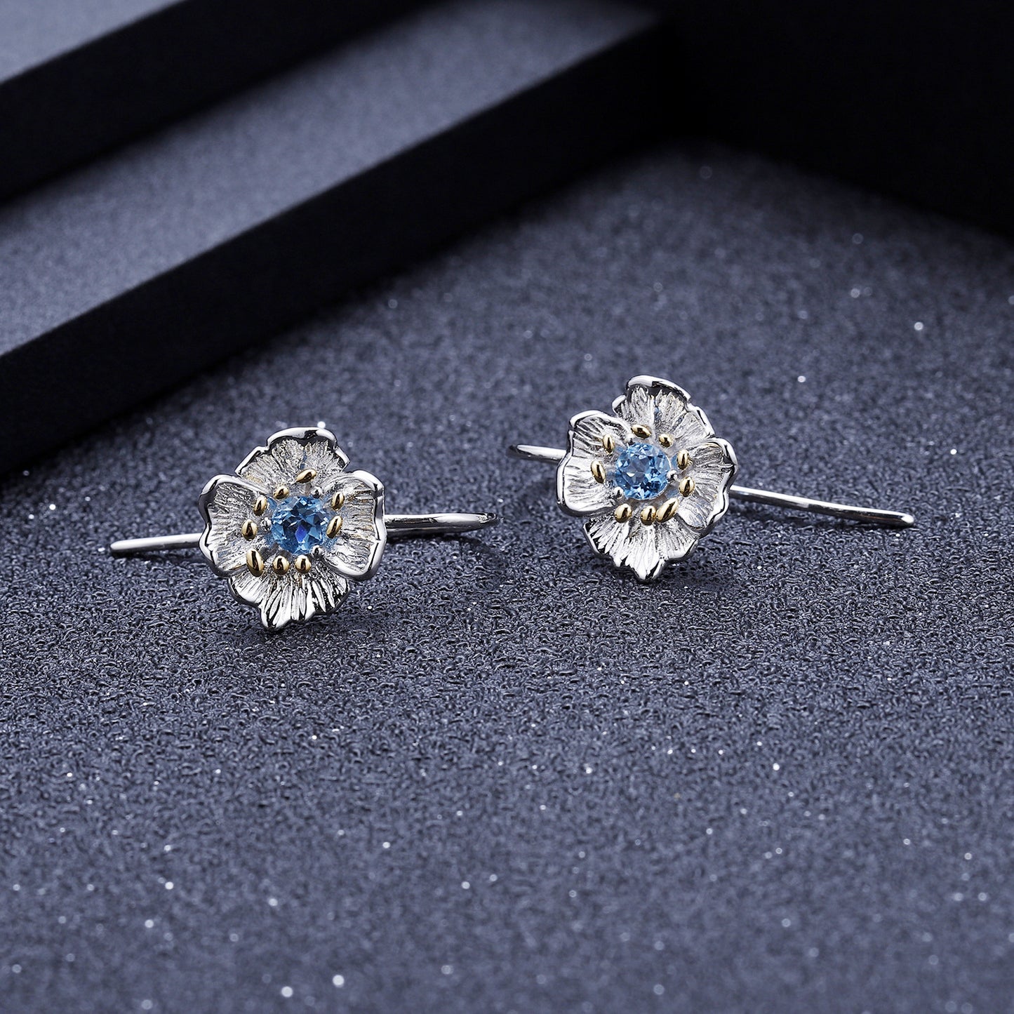Designer High-End Gemstone Earrings Natural Style Floral Design925Silver Natural Topaz Stud Earrings