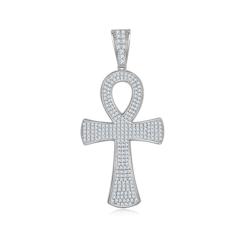 Cross Pendant s925Sterling Silver Inlaid Moissanite Necklace Unisex Hip Hop Diamond Clavicle Chain