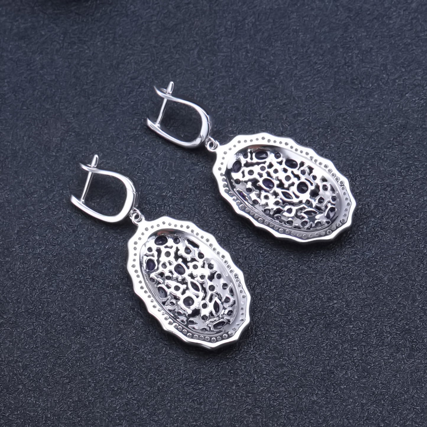 Luxurious Natural Amethyst Stud Earrings Group Inlay High-End Feel s925Silver Inlaid Natural Gemstone Earrings Jewelry