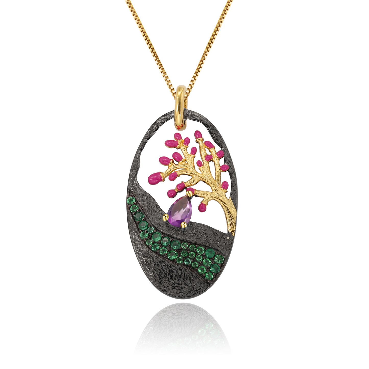 Italian Craft Designer Pendant Natural Style Tree of Life Design s925Sterling Silver Enamel Necklace Pendant