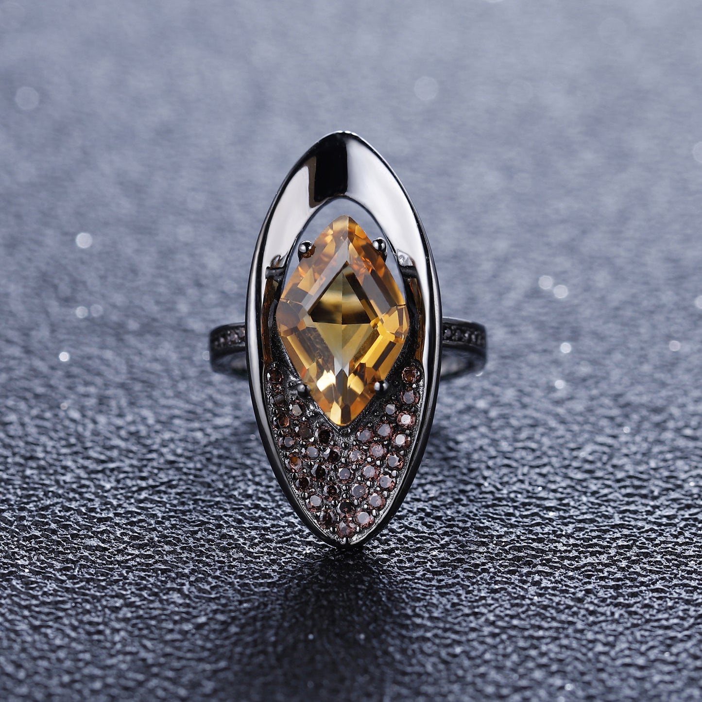 Italian Craft Designer Ring Vintage Jewelry925Silver Inlaid Natural Gemstone Yellow Crystal Ring