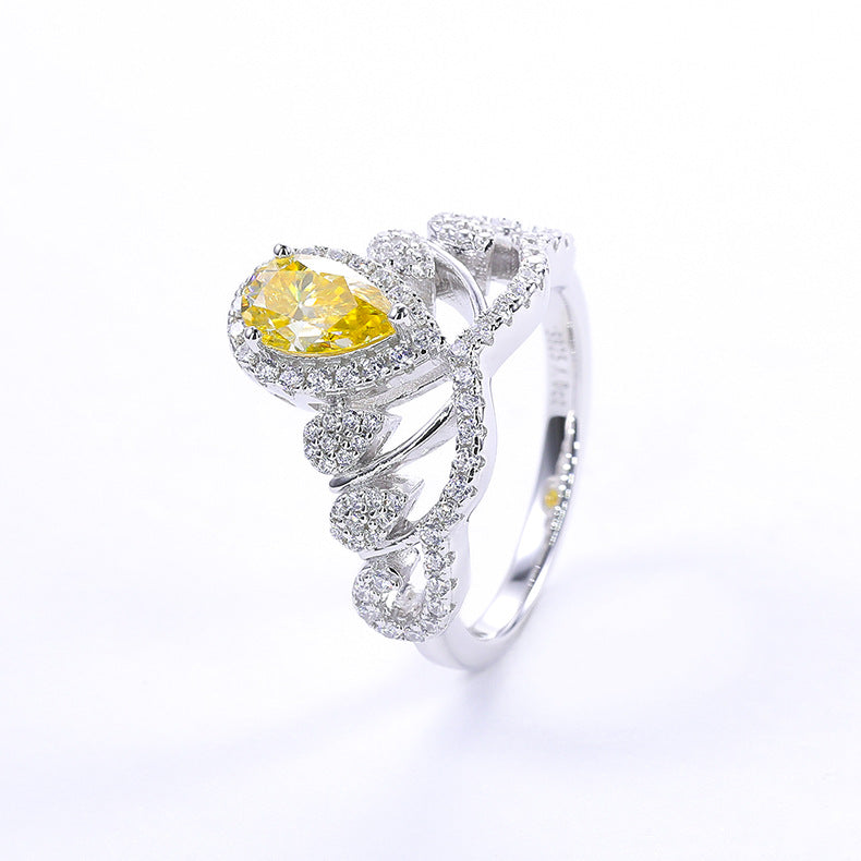 Wind Crown Water Drop Ring Band GRA Certificate s925Silver Inlay1Carat Colorful Moissanite Ring for Women