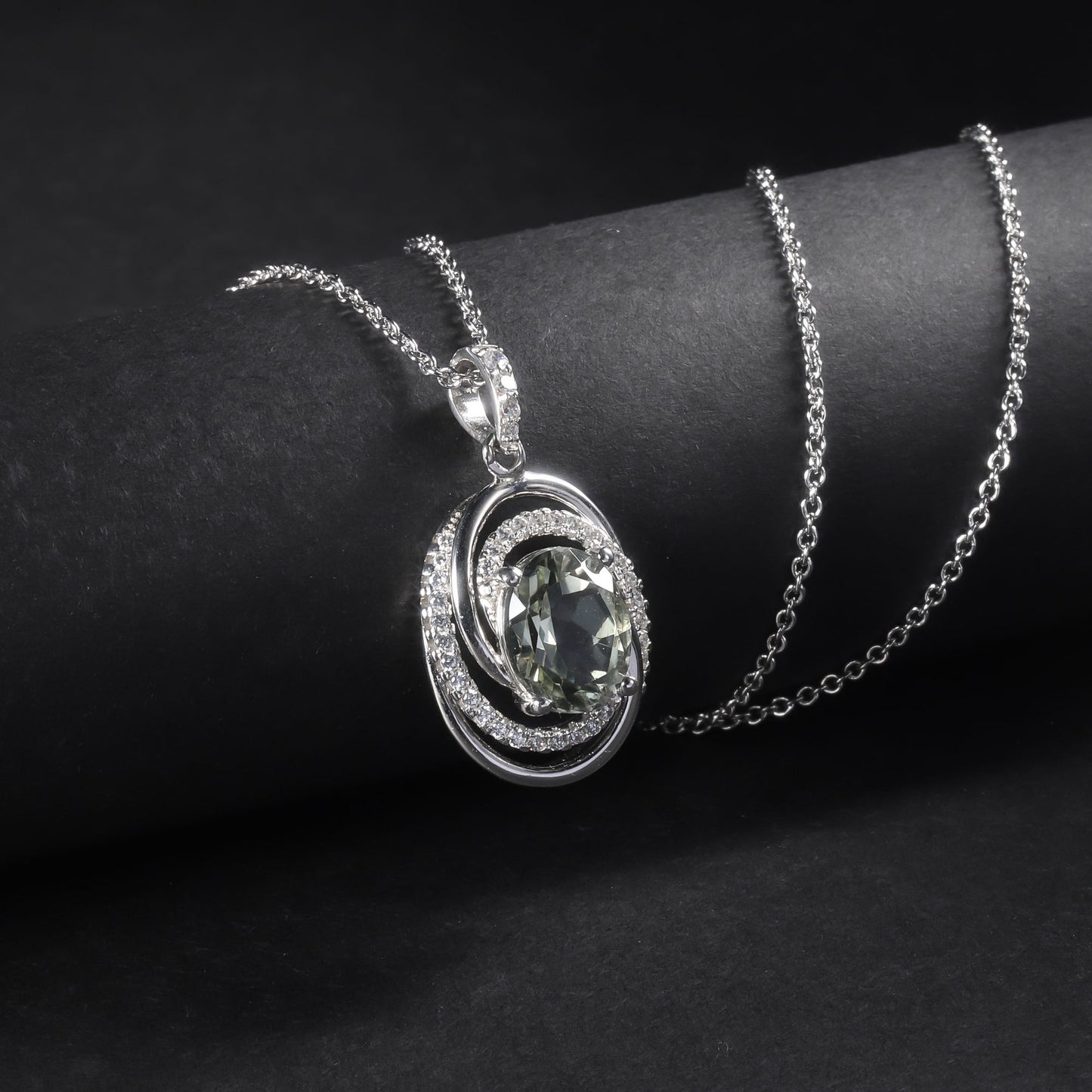 Affordable Luxury Fashion Natural Gemstone Necklace Pendant Sense of Design s925Sterling Silver Inlaid Natural Green Amethyst Pendant