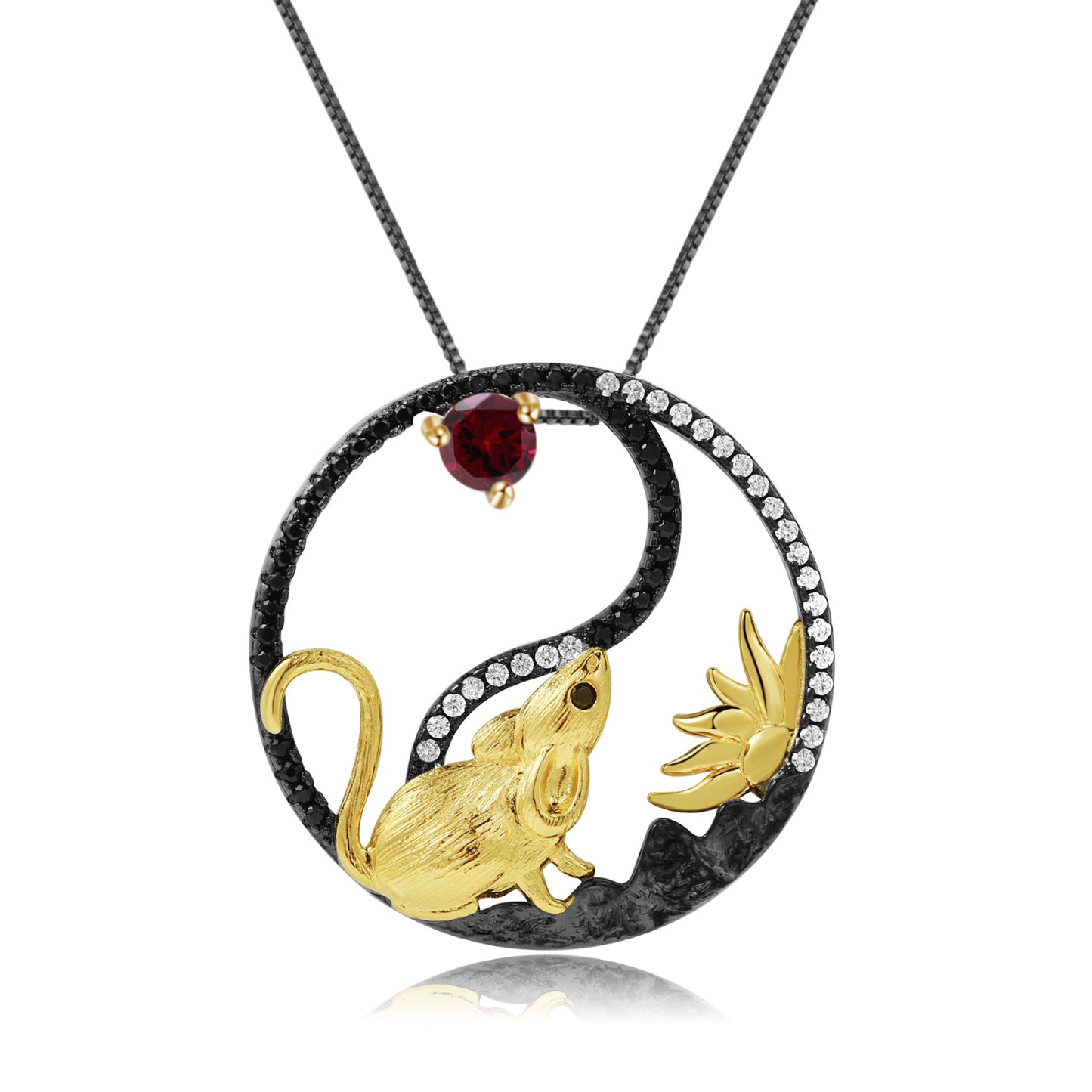 Designer Chinese Style Element Pendant The Zodiac Series: Rat925Silver Natural Gemstone Necklace Pendant
