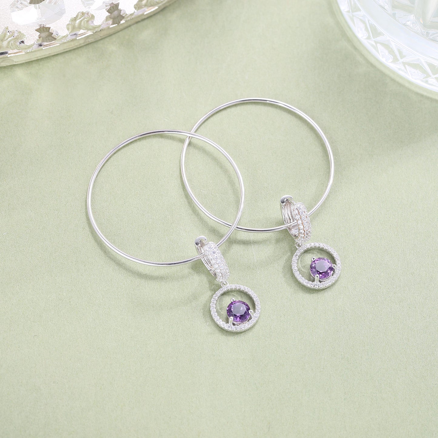 Fashionable Large Circle Statement Earrings925Sterling Silver Inlaid Natural Amethyst Blue Gemstone Round Earrings