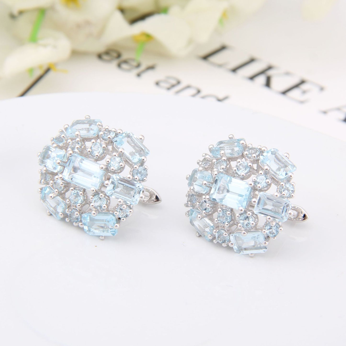Luxurious Design Natural Topaz Earrings Fashionable and High-end Clustered Jewelry s925Silver Natural Gemstone Earrings