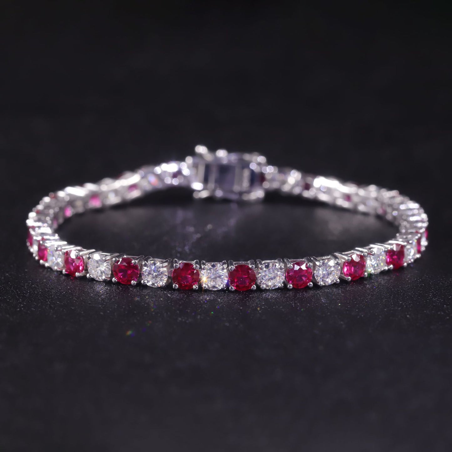 Moissanite Bracelet3/4/5mm Tennis chain two-color s925Sterling Silver Inlaid Cultivated Ruby Bracelet Personality