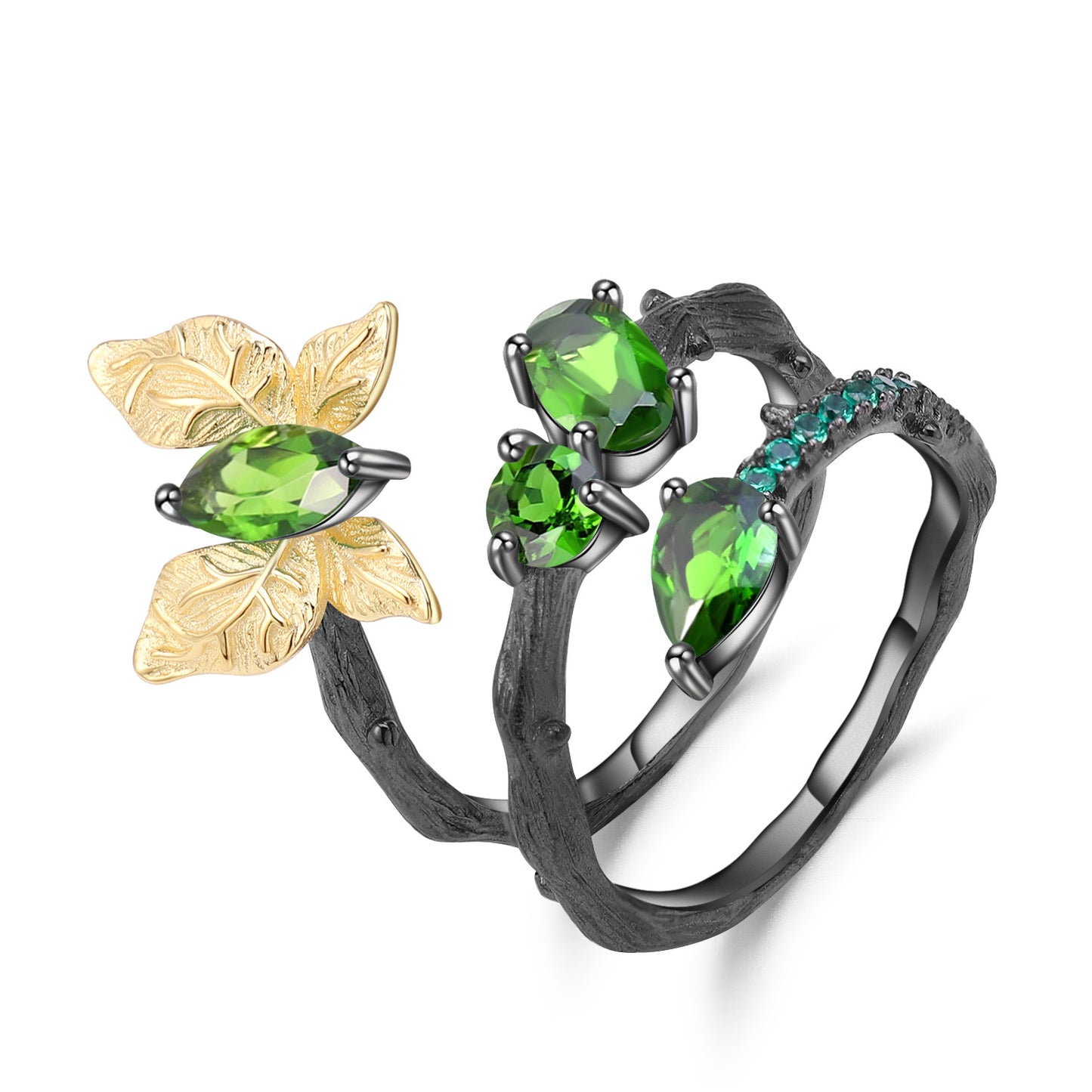 Secret Garden Series Original Design Ring Natural Style Butterfly925Sterling Silver Natural Diopside Ring