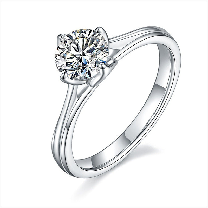 Extended Arm Lotus Flower Ring round D Color s925Sterling Silver Inlaid1Carat Moissanite Wedding Ring Light Luxury