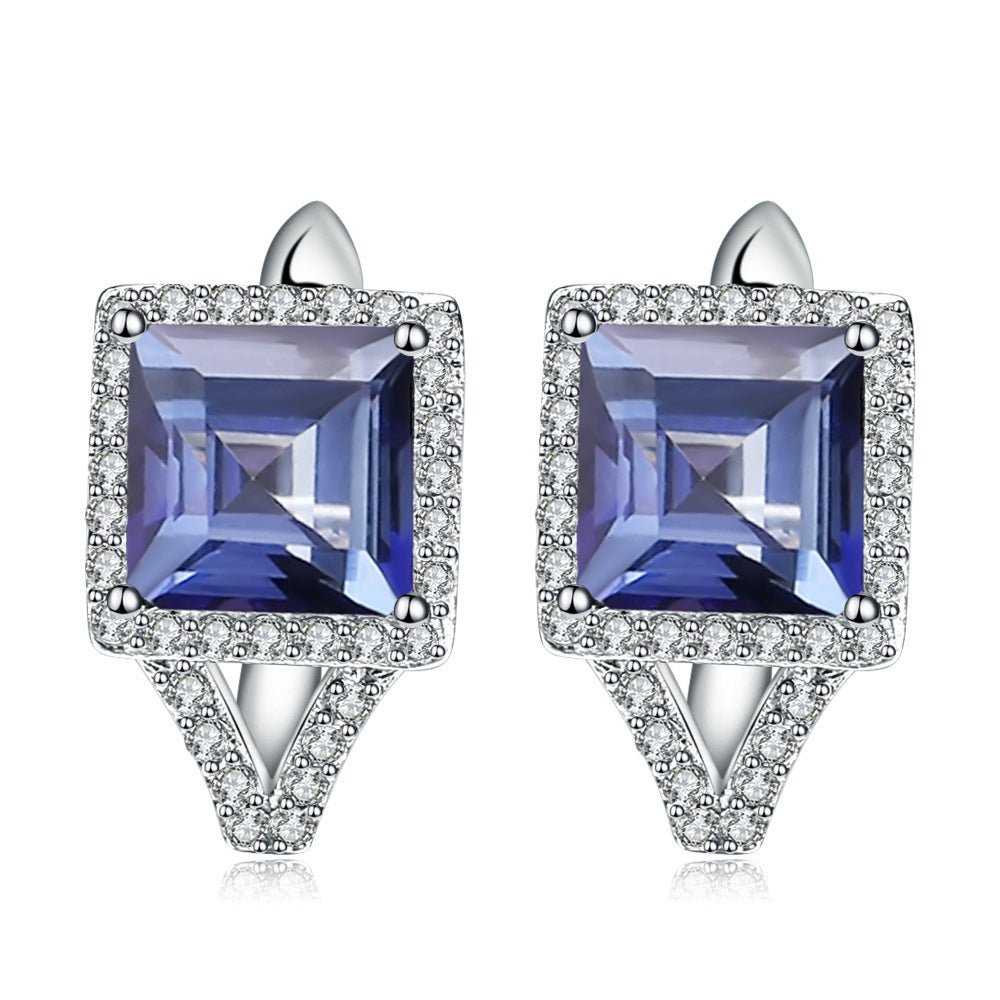 Fashionable Light Luxury Colorful Gemstone Earrings Unique and Elegant s925Silver Inlaid Coated Crystal Stud Earrings