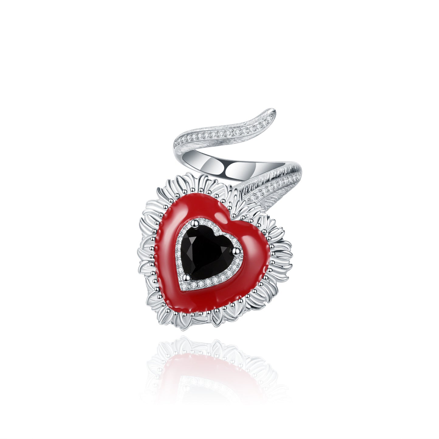 Designer Natural Garnet Ring Heart Design Sense Gift s925Silver Color Gemstone Ring