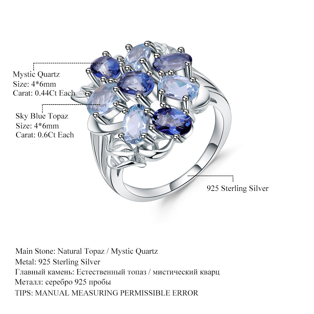 Luxurious Italian Craft Jewelry Set s925Silver Inlaid Gemstone Ring Necklace Earrings Three-Piece Set
