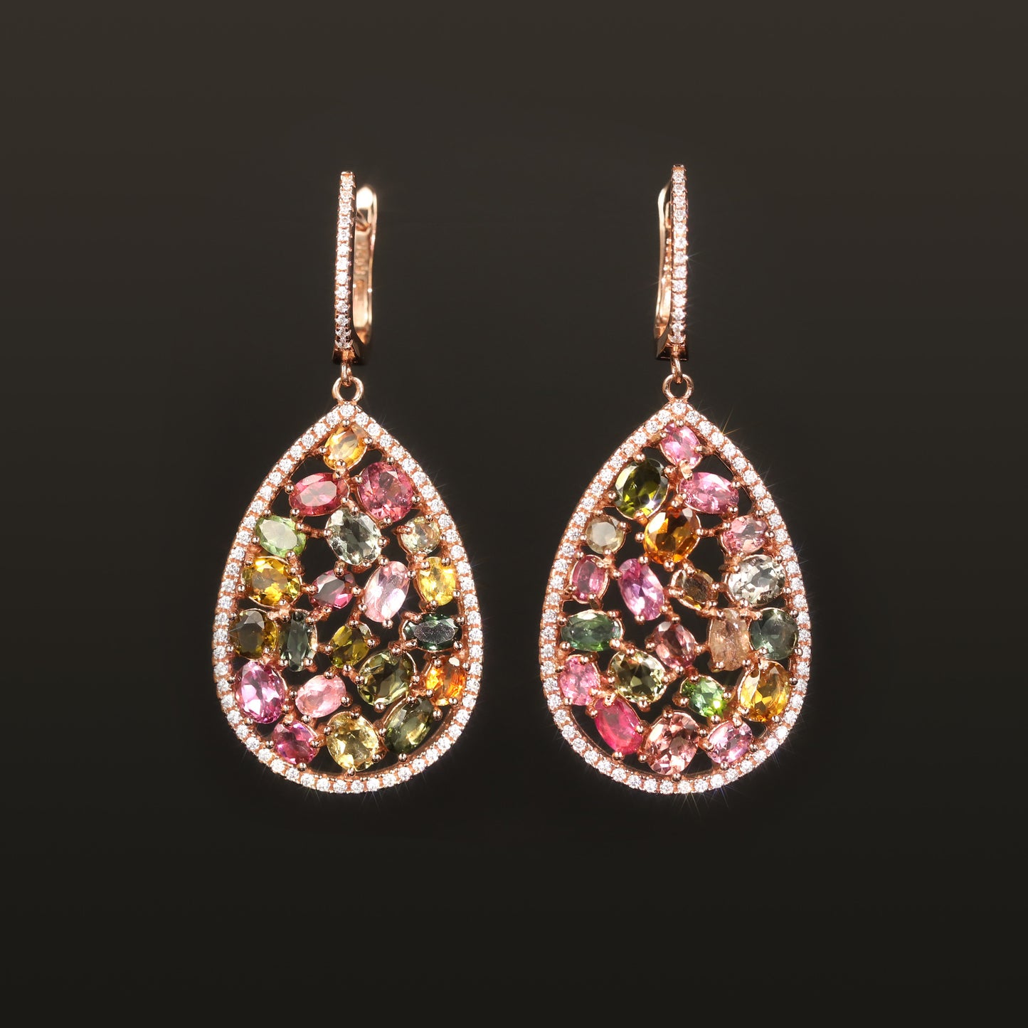 Jewelry Tourmaline s925Silver Earrings Retro Personality Colorful Gemstone Natural Crystal Earrings Jewelry
