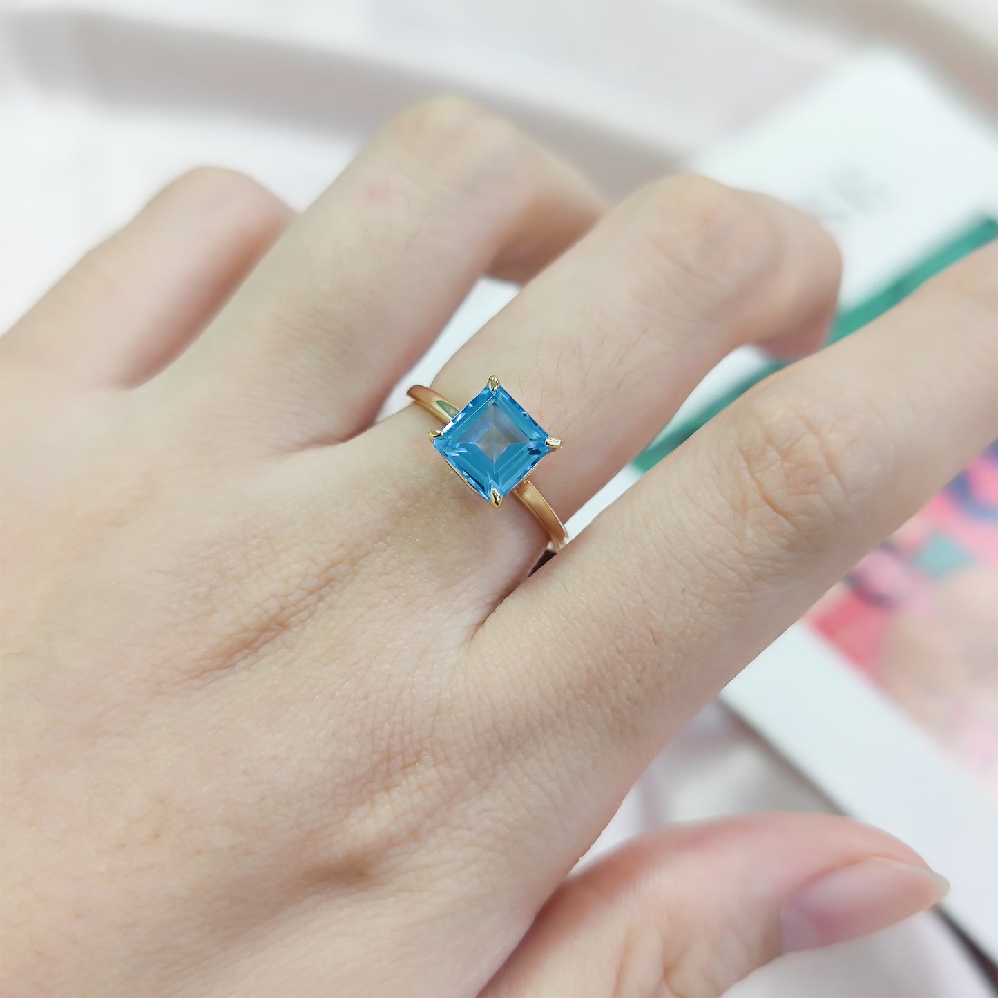 Minimalist2/4/5.5Carat Ring Square s925Sterling Silver Inlaid with Natural Topaz Large Main Stone Fresh Ring