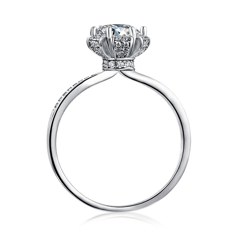 New Straight Arm Wishing Pool Moissanite Ring for Women, Light Luxury with Diamonds S925Sterling Silver1Carat Moissanite Ring