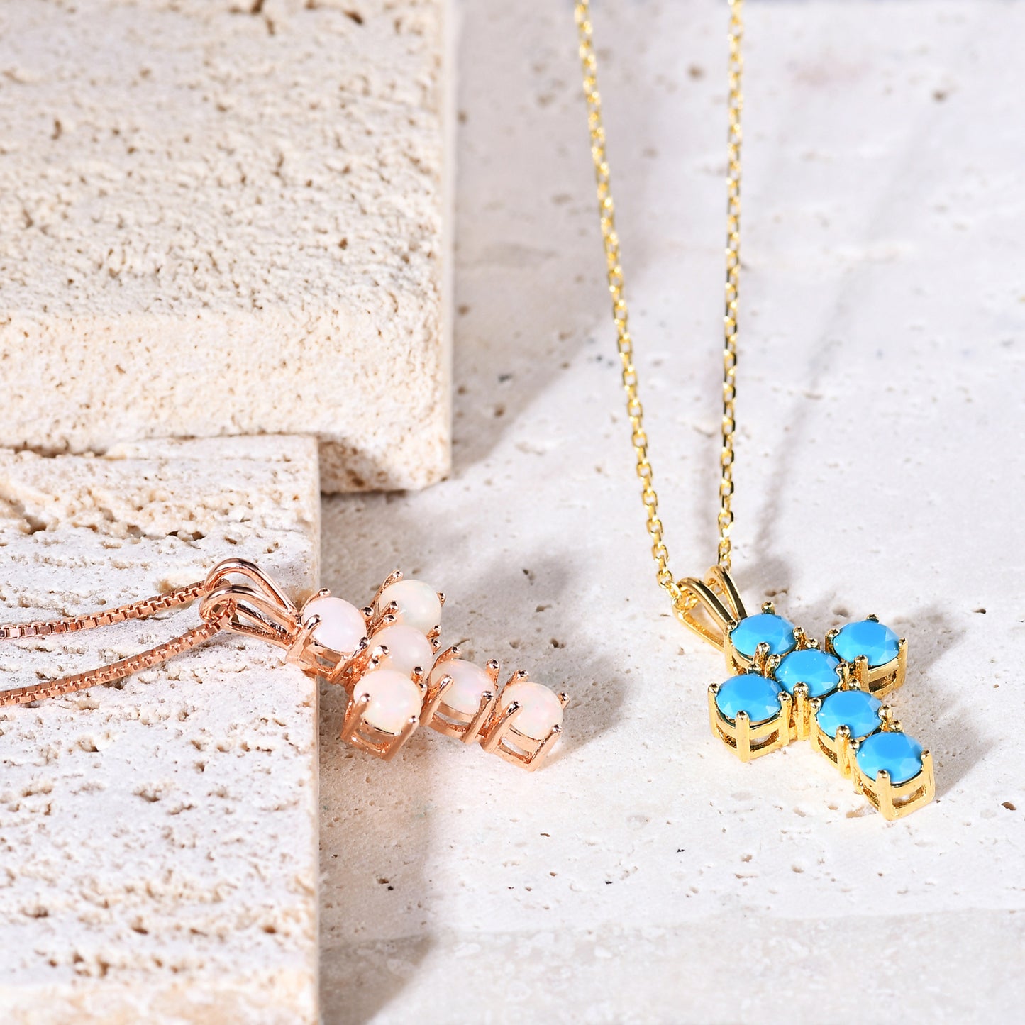 Natural Gemstone African Opal Necklace Pendant Cross s925Silver plating18k Rose Gold Inlaid Gemstone Pendant