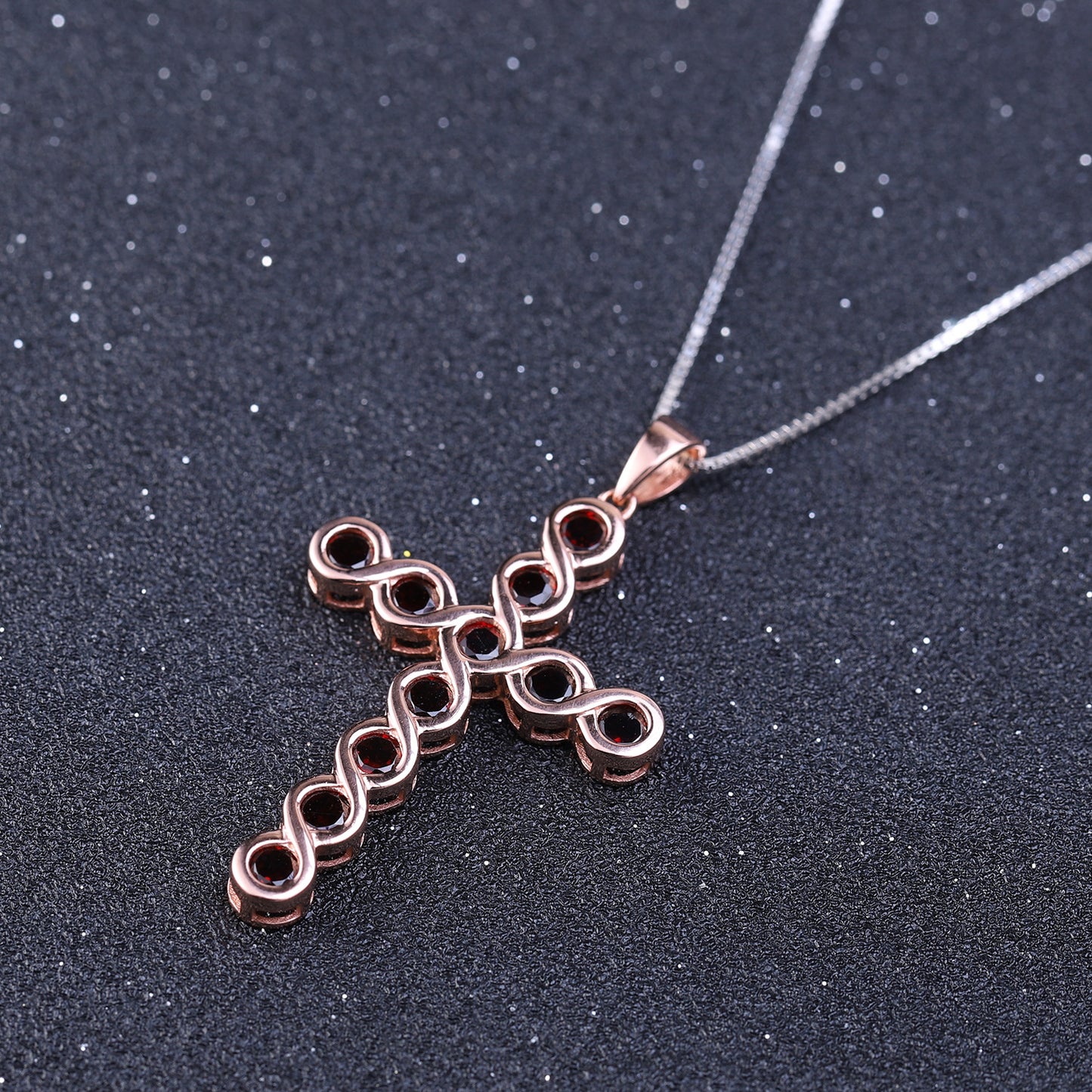 Design Sense Natural Gemstone Pure Silver Necklace Trendy Inlaid Garnet925Silver Necklace Cross Pendant