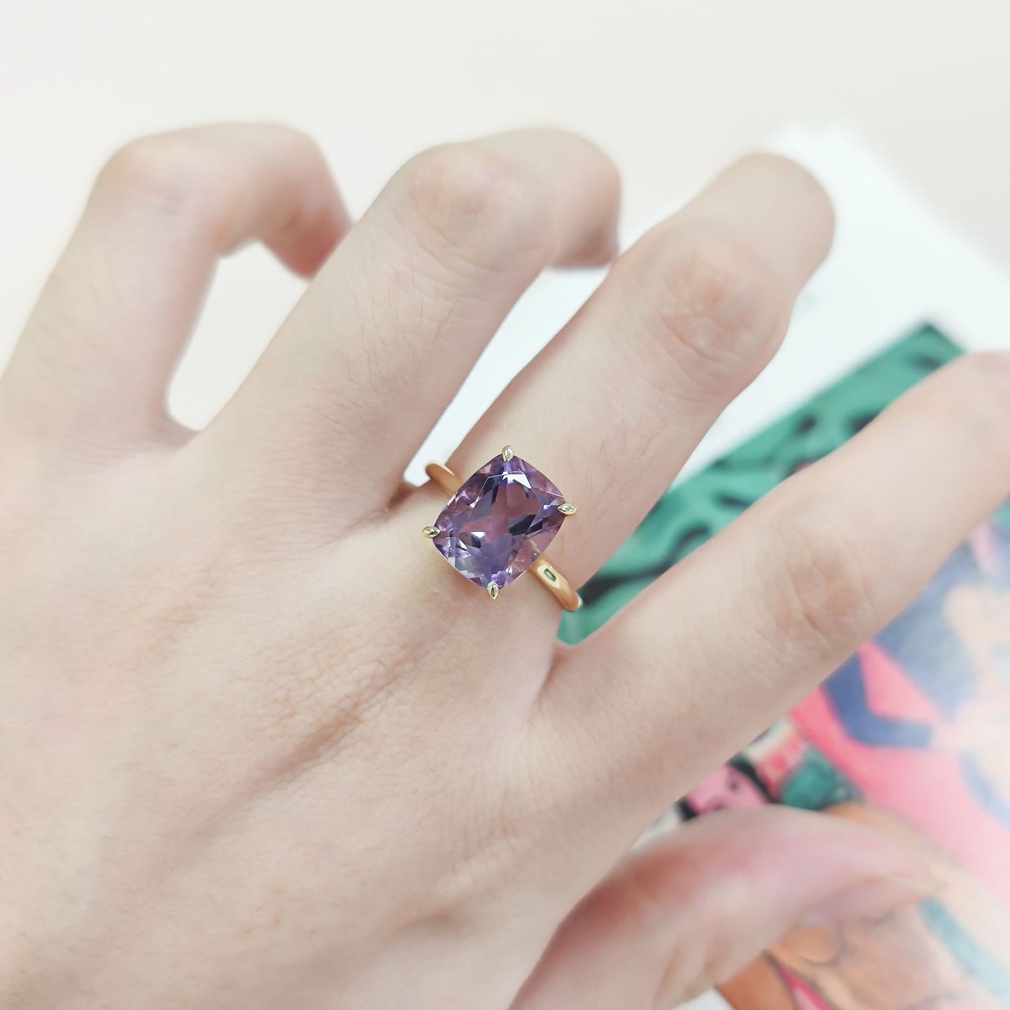 Large Gemstone Ring3Carat s925Sterling Silver Inlaid Natural Crystal Topaz Square Ring