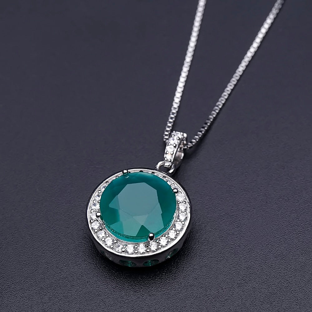 Light Luxury s925Silver Green Agate Pendant In Stock Direct Supply Fashion High-end Inlaid Natural Gemstone Necklace Pendant