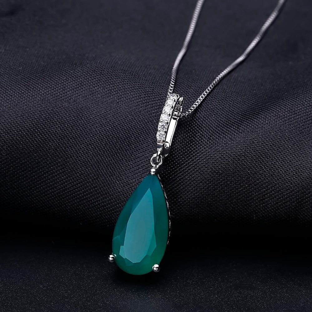 Fashionable Light Luxury Natural Green Agate Necklace Pendant Personality Large Carat925Silver Inlaid Crystal Colorful Gemstone Pendant