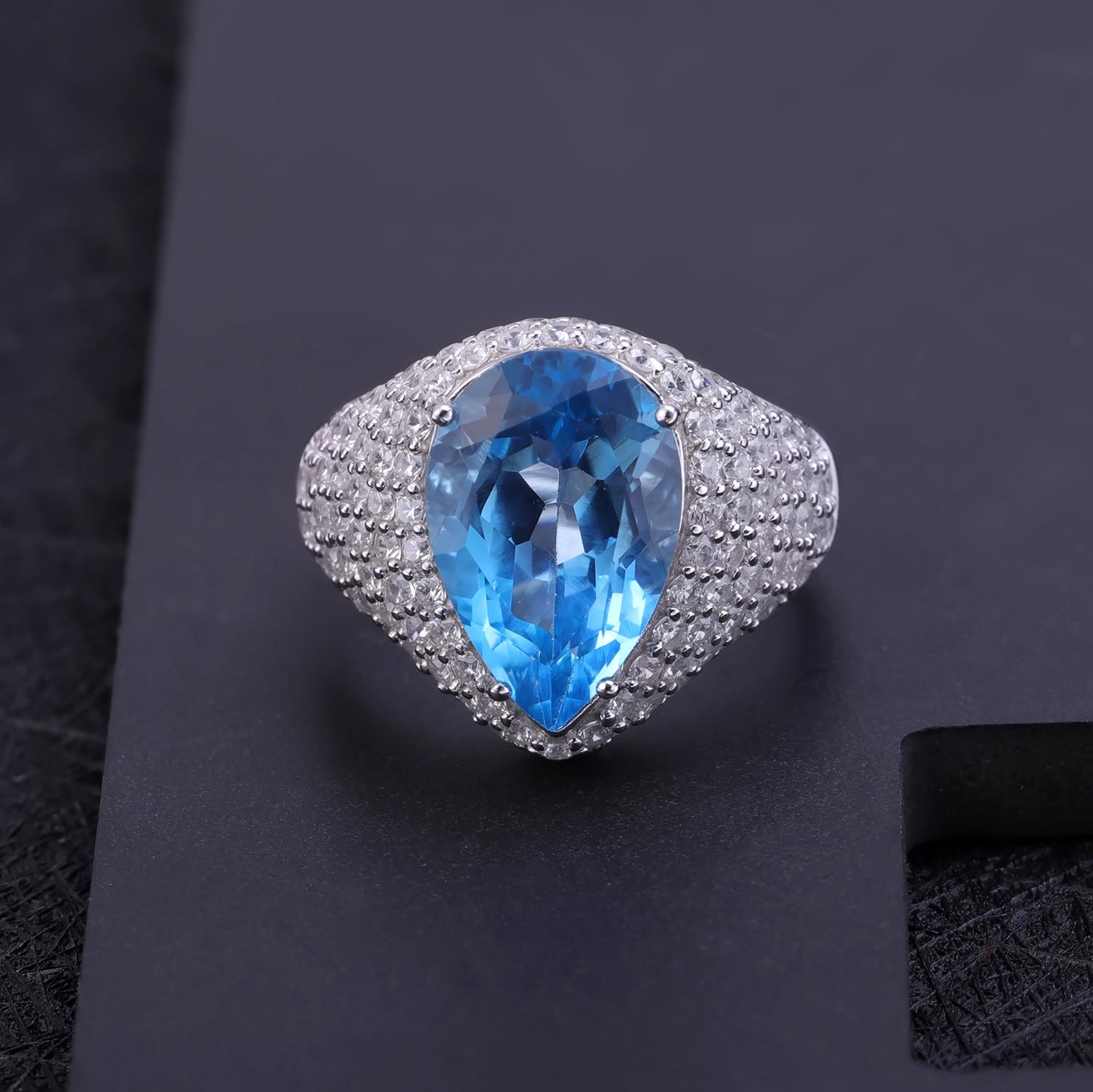 s925Silver Pure Natural Topaz Ring Fashionable Luxurious Unique Design High-end Gemstone Ring