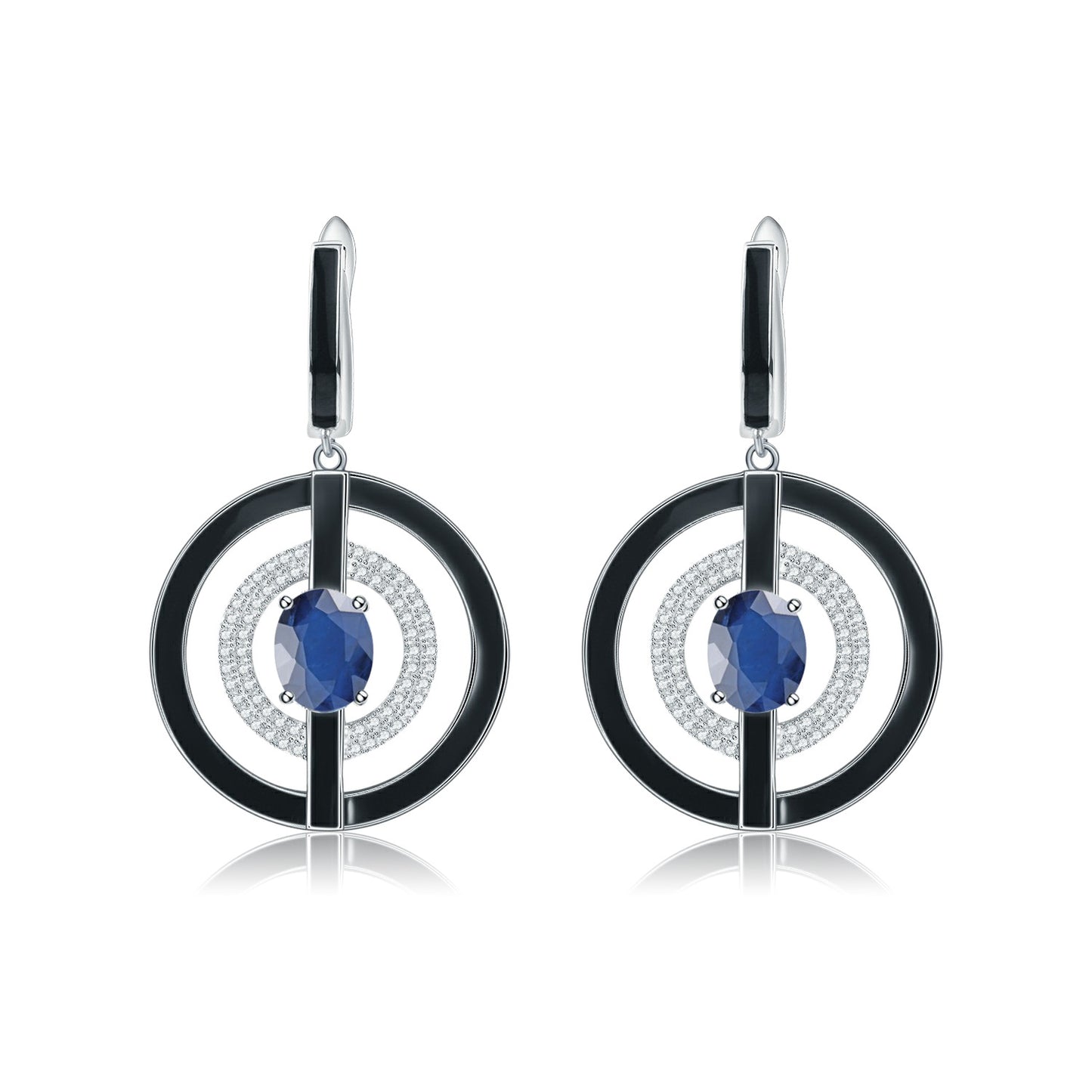 Designer Natural Topaz Enamel Earrings Unique Circular Design925Silver Color Gemstone Earrings