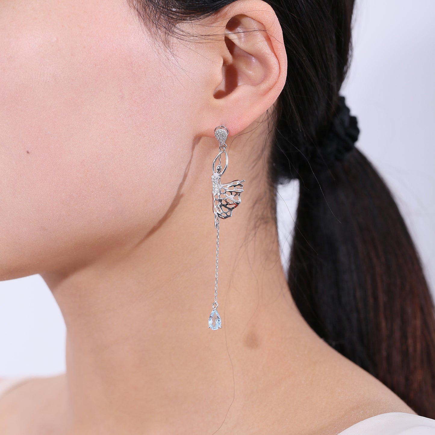 Paris Dancer Natural Gemstone Earrings925Sterling Silver Plated18k Gold Fashion Gemstone Long Earrings