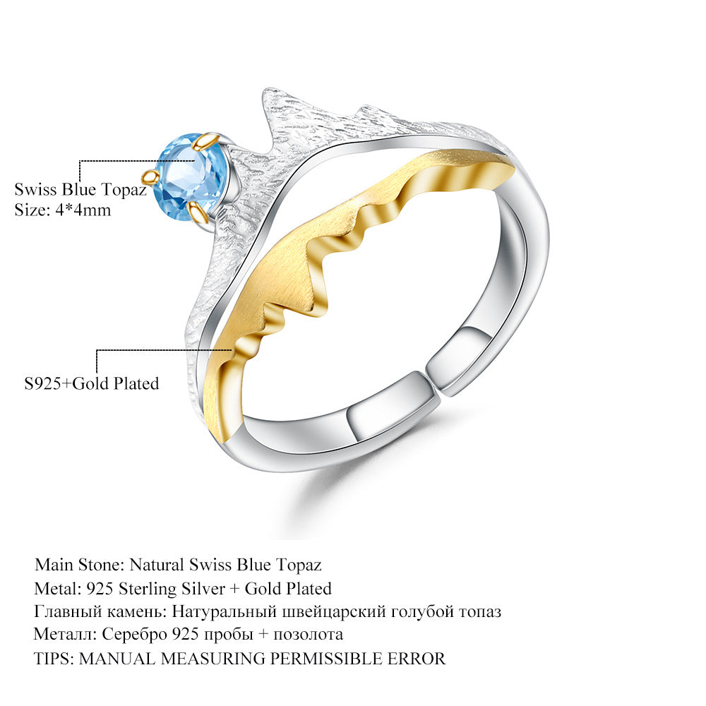 Designer Gemstone Adjustable Open Ring Natural Style Design s925Silver Natural Topaz Ring