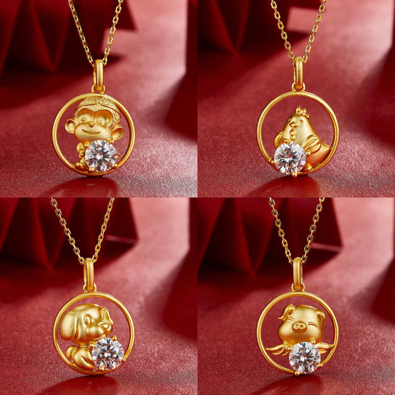 2022Year of the Tiger Pendant s925Silver Inlay1Carat Moissanite Necklace Q Cartoon Zodiac Necklace Pendant