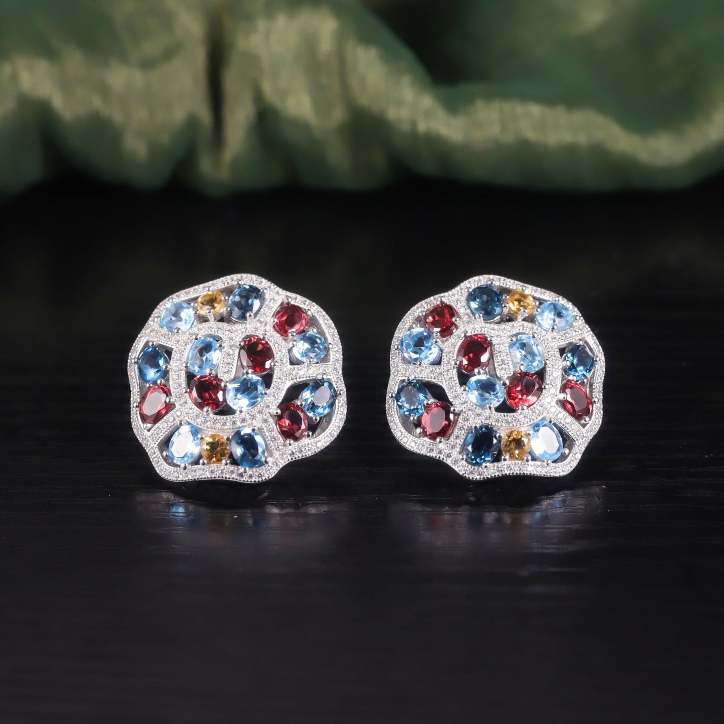 Unique Style Earrings s925Sterling Silver Inlaid Natural Colorful Gemstone Tourmaline Small Turtle Shell Shaped Earrings